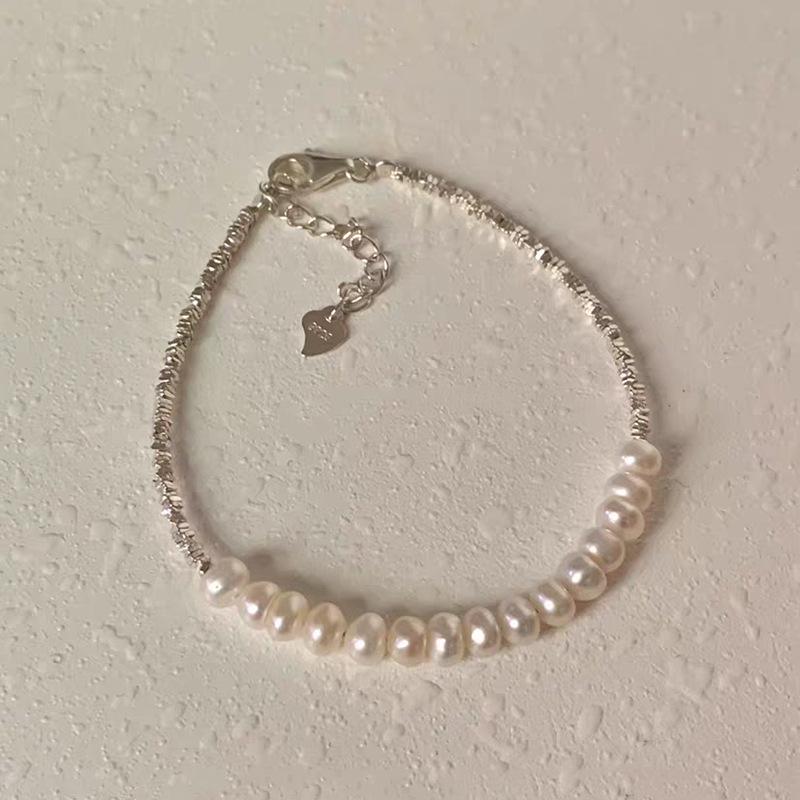 S925 Sterling Silver Crushed Pearl Bracelet with Natural Freshwater Pearls - Stylish, Luxurious, and Elegant Women s Jewelry. 925 Silver