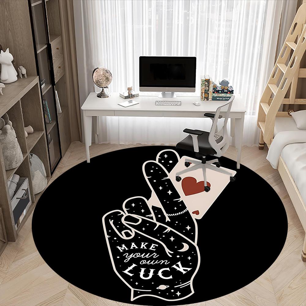 1pc Luck Card Office Round Area Rug,  Mat Suitable For Office, Under Office Chairs Bedroom Living Room Home Decor, Room Deco