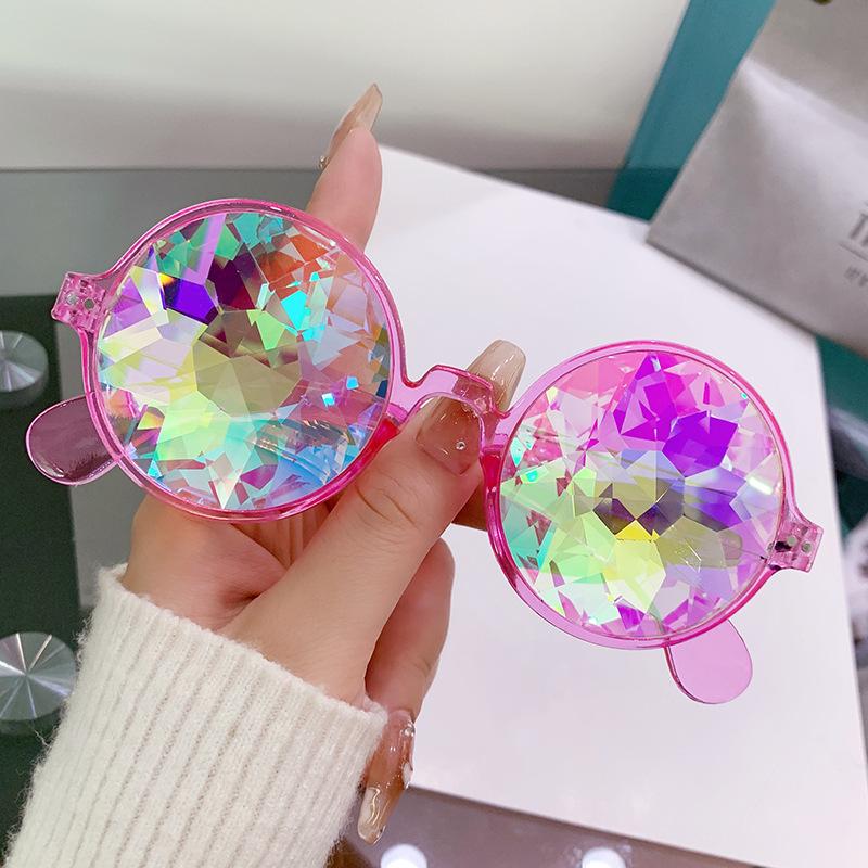Okulary Kalejdoskopowe Psychedeliczne Mężczyźni Kobiety Śmieszne Okrągłe Okulary Przeciwsłoneczne Rave Festiwal Cosplay Kobieta Karnawał Impreza Okulary Królowej