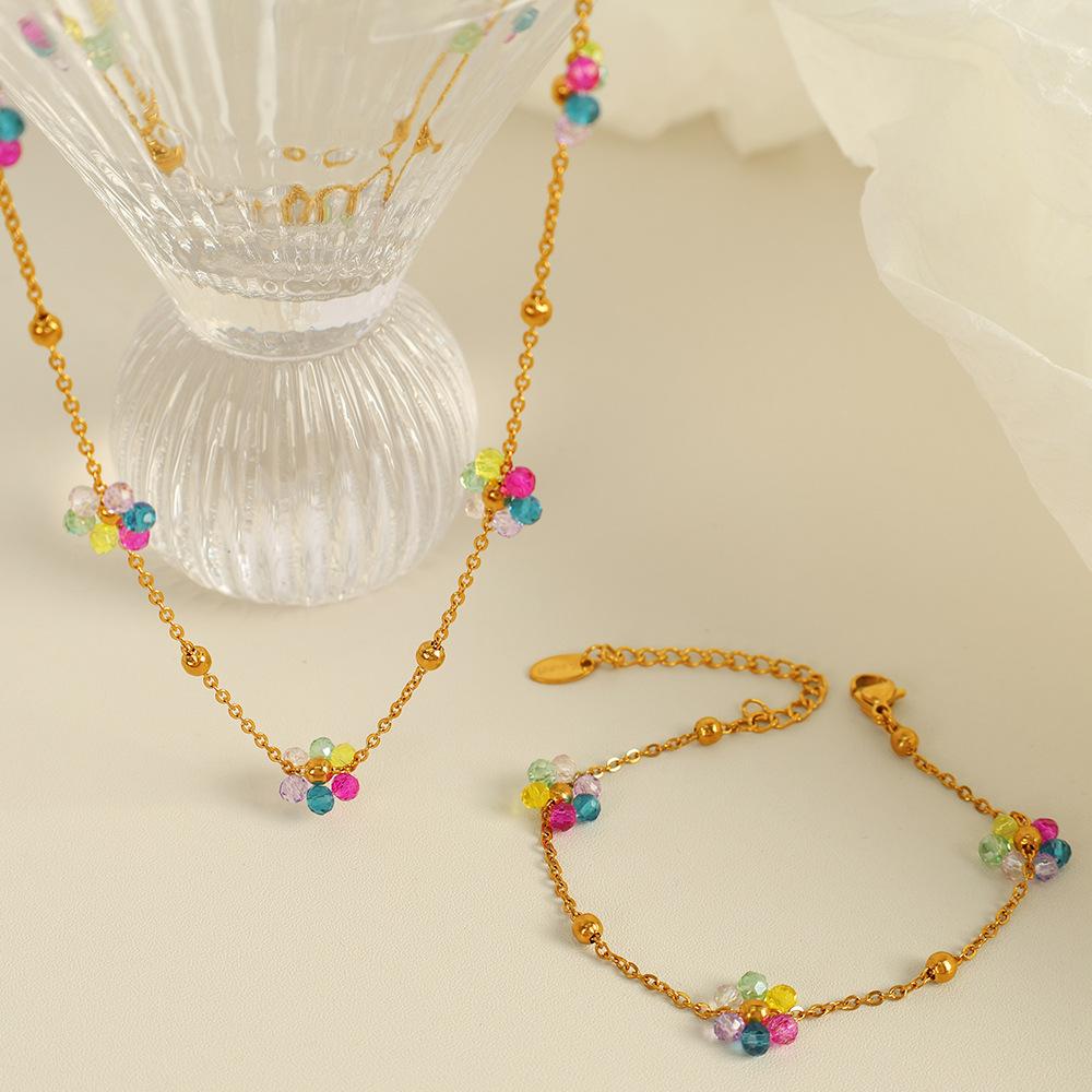 Diy Jewelry Crystal Necklace Summer Cute Colored Crystal Woven Flower Handmade Chain Jewelry Woman