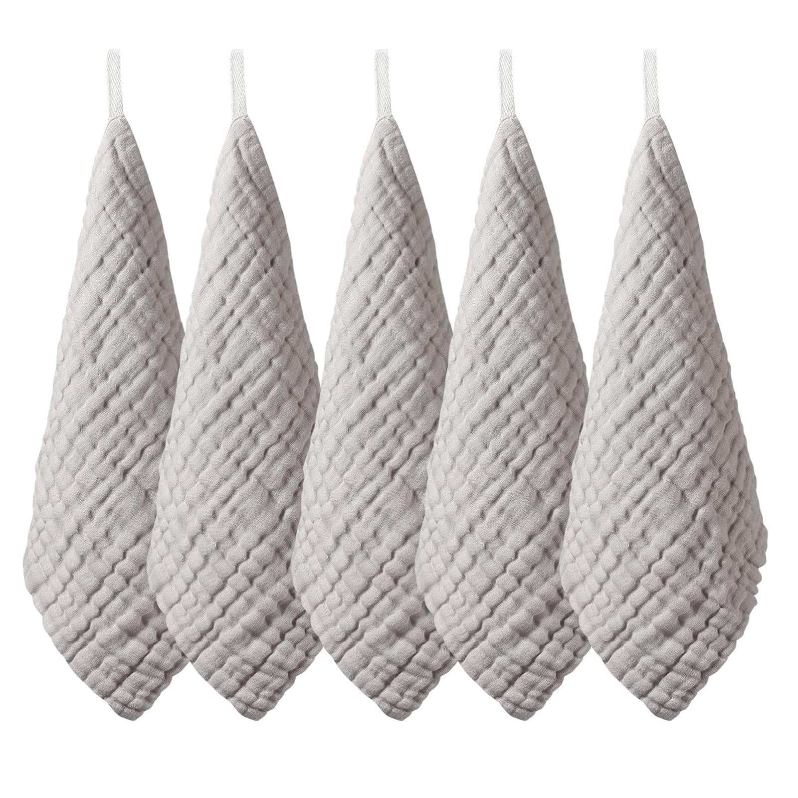 

Baby Gauze Personalized with with Set of Gray [MOMSMENU] Handkerchiefs, 6-Layer, 100% Cotton, Soft, Name, Loops, 30x30cm, 5, серый