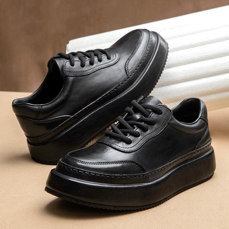 New modelMuffin Bottom First Layer Cowhide Men'S Shoes Trendy Versatile Inner Height Increase Casual Leather Shoes Men'S Leather Thick Sole Retro
