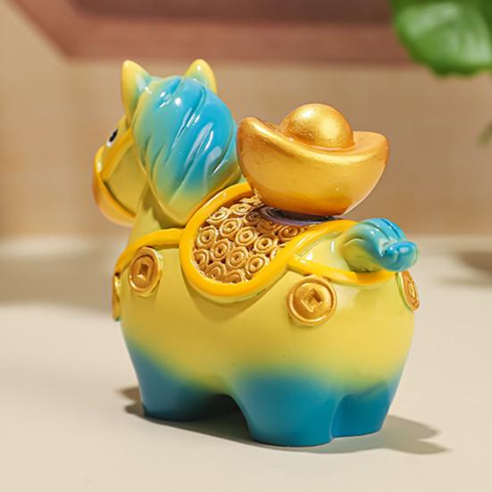 Statua Konia w Chińskim Stylu Obracana Złoty Sztabka Worek Szczęścia Kwiat Miedziana Moneta Kreskówkowy Kucyk Figurka Dekoracja Ozdoba Feng Shui na Biurko