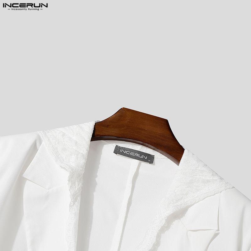 INCERUN Herren Tiefer V-Ausschnitt Langarm Spitze Patchwork Kapuzen Party Blazer Mäntel