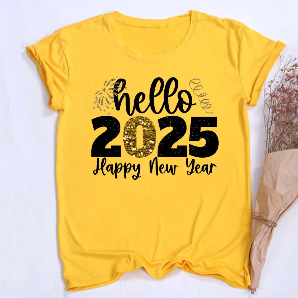 Dámské vánoční tričko s kulatým výstřihem Santa Claus, Velká velikost, Krátký rukáv, Vánoční edice pro Nový rok 2025