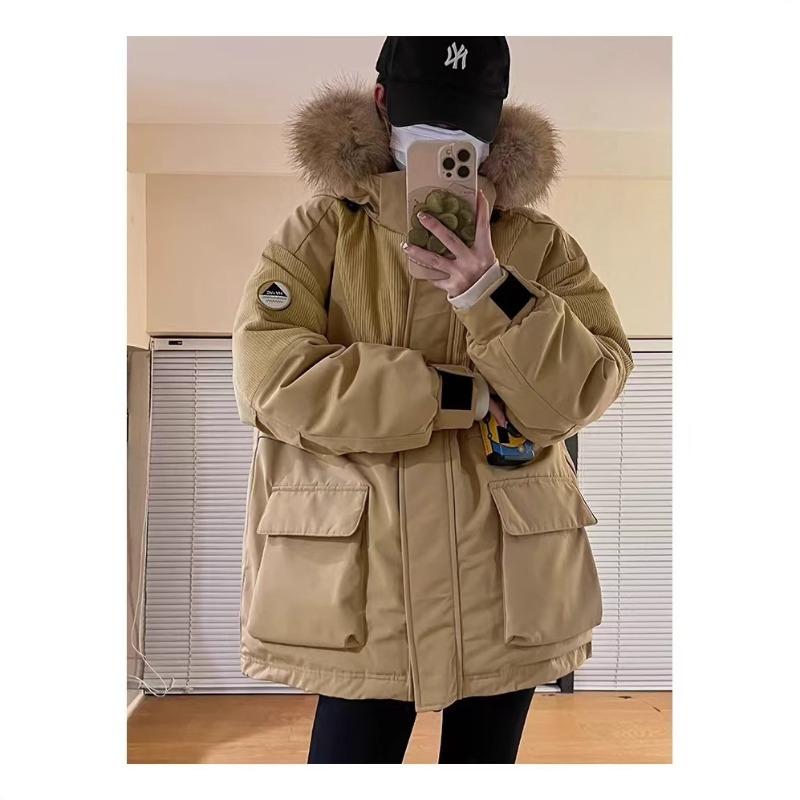 Jacket Down Jacket Women's New Medium and Long White Duck Down Thickened Tooling Pie To Overcome Couples Winter Coat