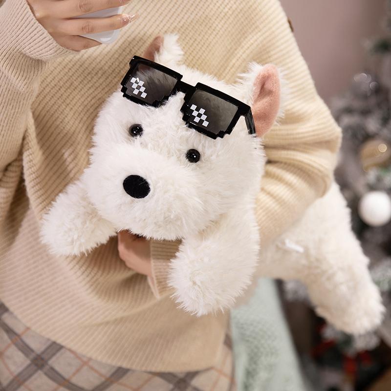 Cute Fluffy Hair West Highland Dog White Terrier Plushie Soft Puppy Plush Toy Stuffed Lifelike Animal Appease Doll Pillow