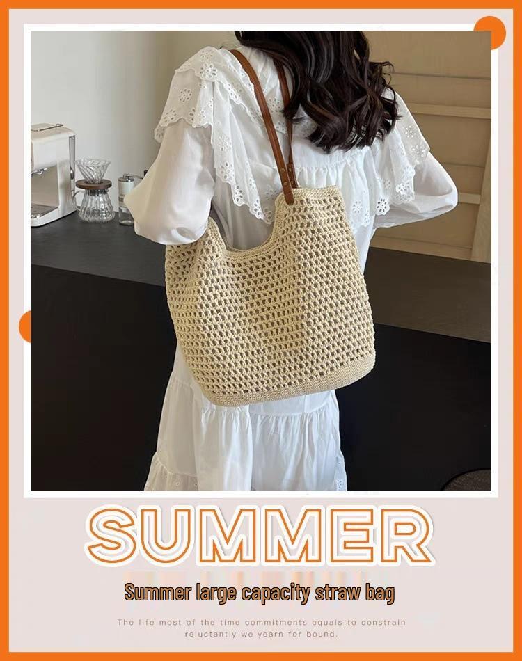 Mesh Weave Large Capacity Single Shoulder Bag for Beach and Travel 2025 Versatile Underarm Commute Bag