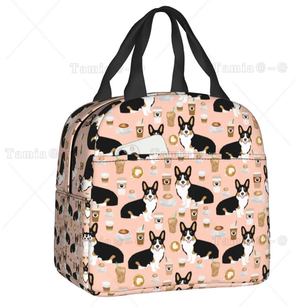 Coffee Welsh Corgi Dog Resuable Lunch Boxes Women Waterproof Cooler Thermal Food Insulated Lunch Bag Kids School Children