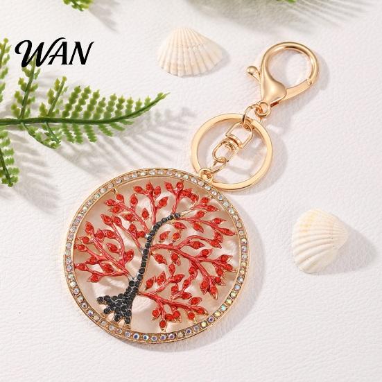 Key Holder Keychain Pendant Rhinestones Inlaid Tree of Life Design Decorative Durable Alloy Chain with Anti-Oxidation Lobster Clasp Backpacks