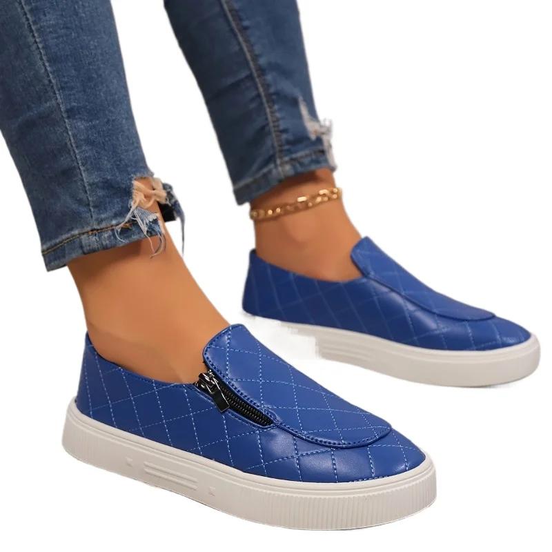 Fashion Fashion Ladies Shoes 2024 Hot Sale Slip-on Women's Vulcanize Shoes Zip High Quality Plus Size Round Toe Comfortable Casual Shoes