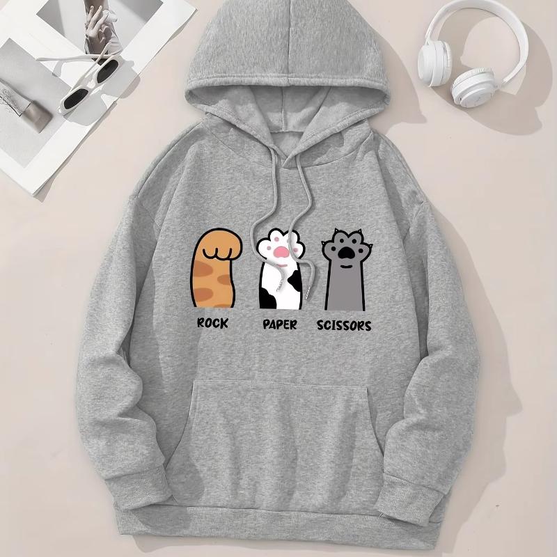 Autumn Winter Women Creative Personality Three Cat Paw Pattern Print Hooded Sweatshirt Loose Comfortable Casual Sport Long Sleeves Hoodies