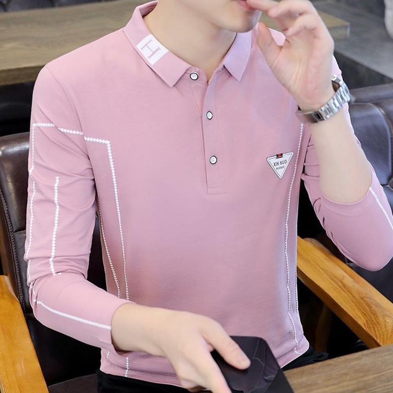 Pure Cotton Long-sleeved POLO Shirt Men's Shirt Collar T-shirt Spring Autumn Fashion Handsome T-shirt Top