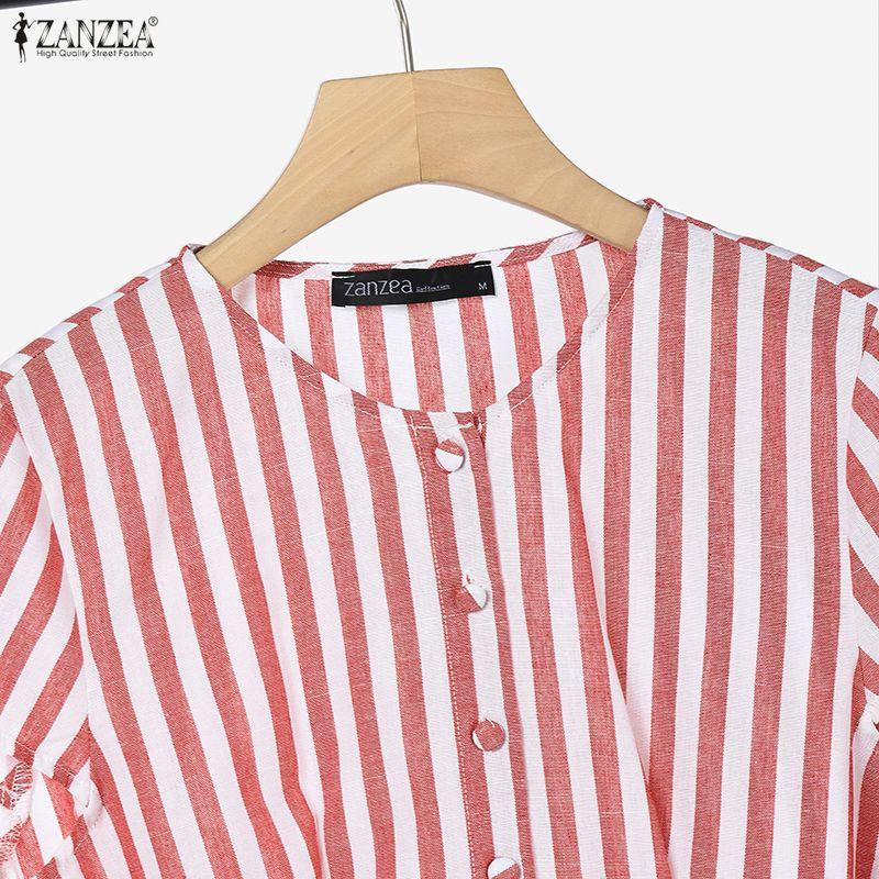 ZANZEA Women Short Sleeve Blouse and Long Skirts Stripe Print Two Piece Suit Sets