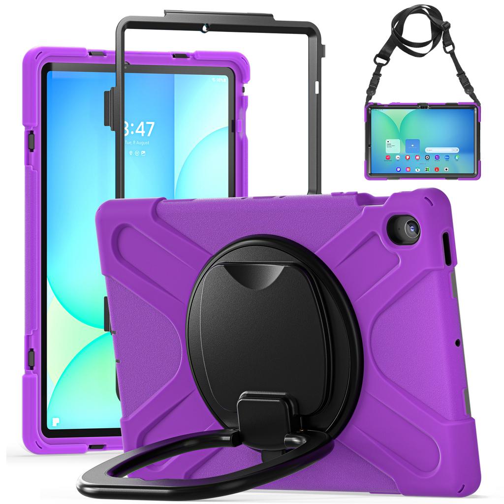 Tablet Case with Shoulder Strap for Samsung Galaxy Tab S10 FE+ SM-X620/SM-X626B TPU + PC + Silicone Kickstand Cover