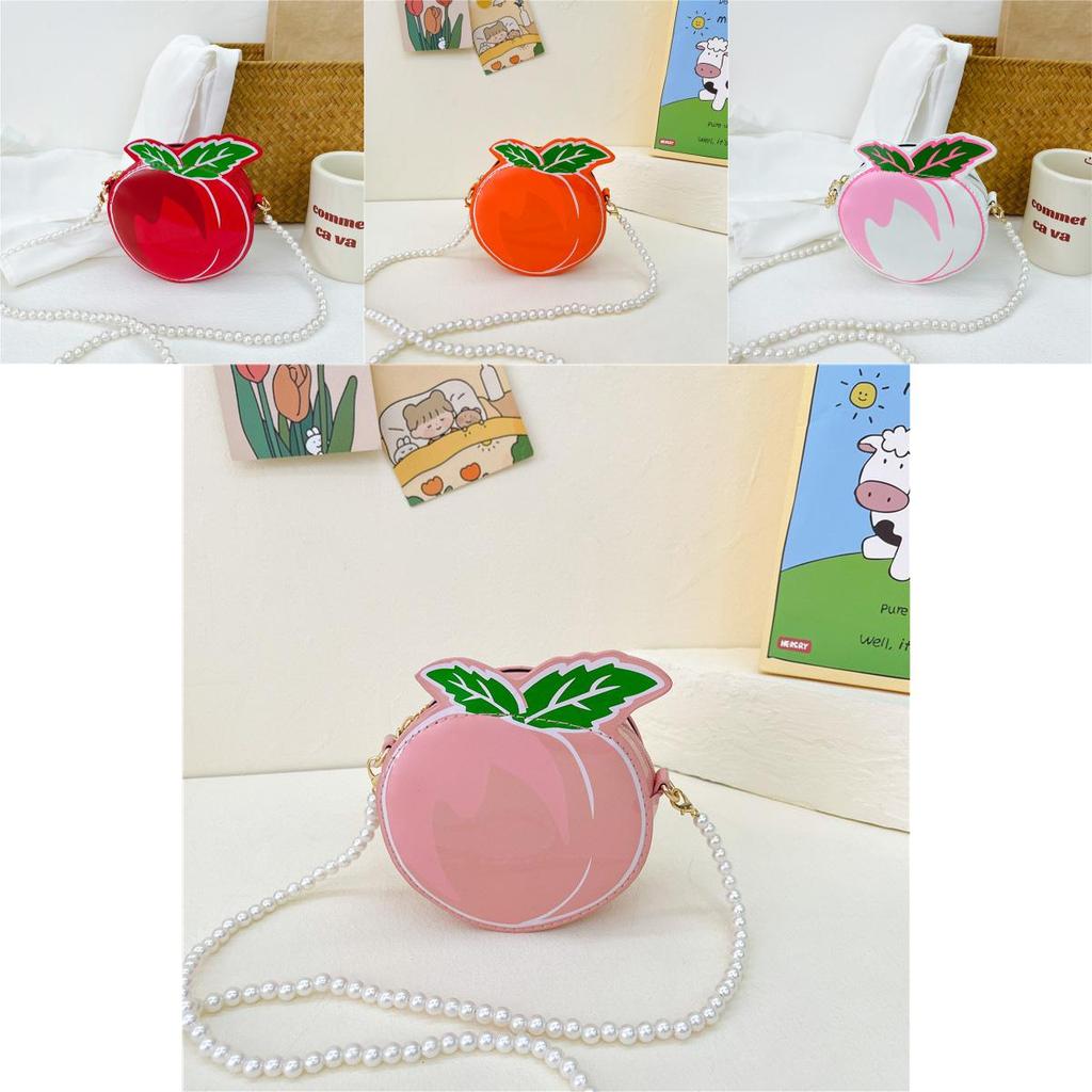 Peach Fruit Cute Shoulder Bag For Girls With Pearl Chain Strap Ideal For Daily Use
