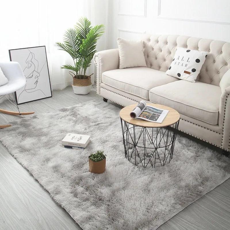 Grey Carpet Tie Dyeing Plush Soft Carpets For Living Room Bedroom Anti-slip Floor Mats Bedroom Water Absorption Carpet Rugs