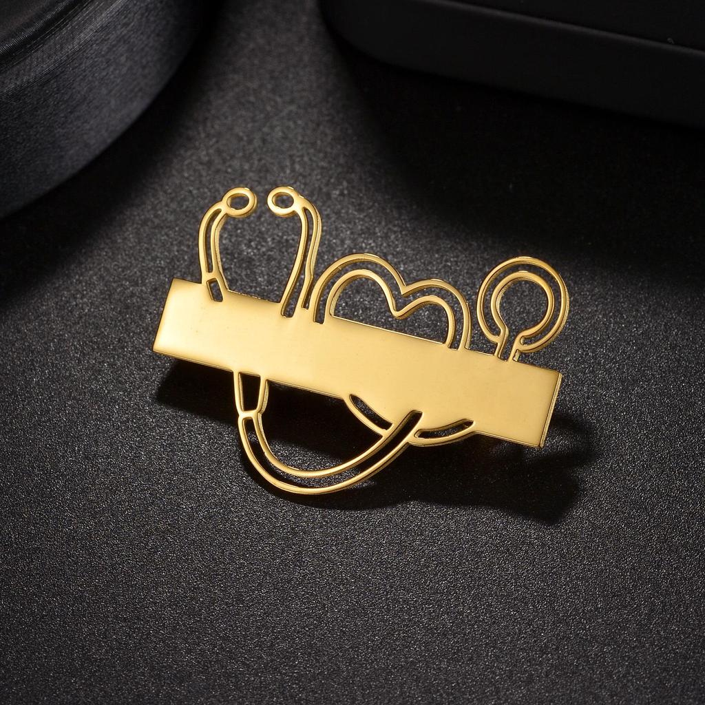 Stainless Steel Stethoscope Brooch with DIY Name Laser Engraving
