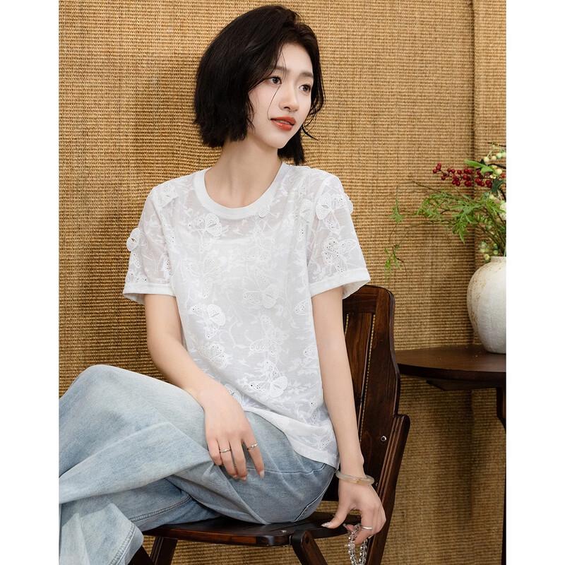 Demana 3D Butterfly Embroidered Round Neck T-Shirt