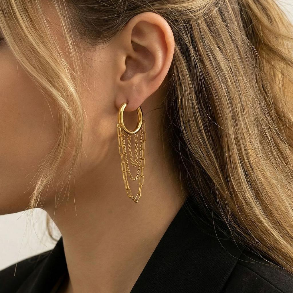 European American for Explosions INS Chain Tassel Stainless Steel Electroplated Earrings Simple Fashion Temperament Niche