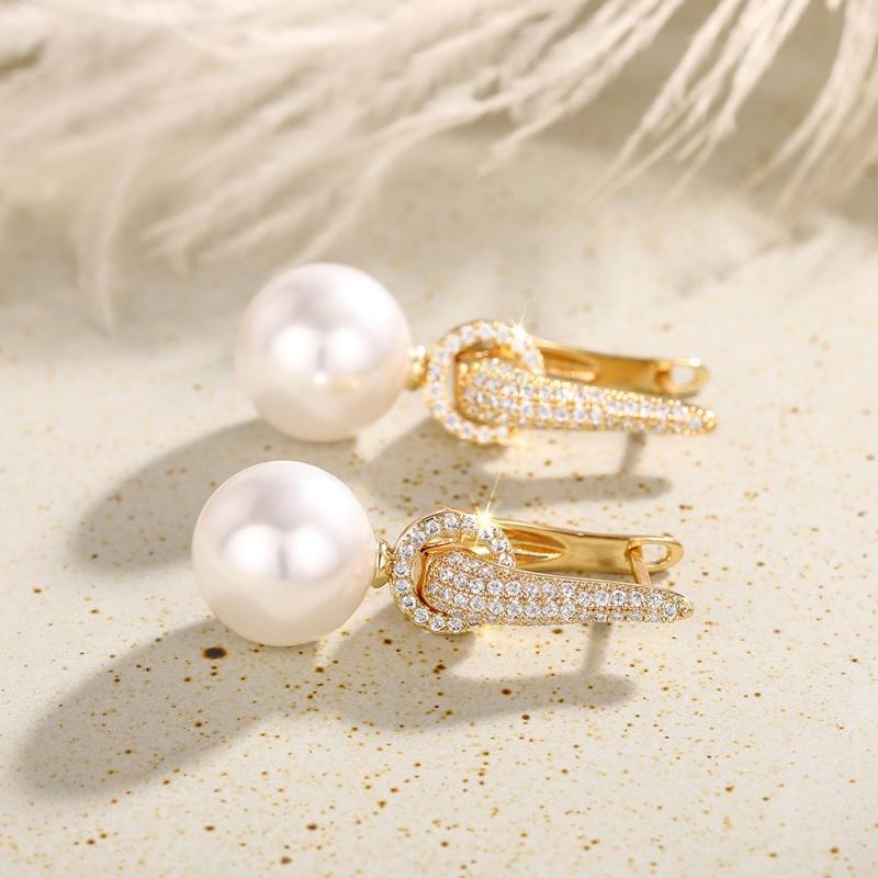 

CAOSHI Exquisite White Imitation Pearls Earring Accessories for Engagement Party Fashion Cubic Zirconia Zircon Gifts for Women