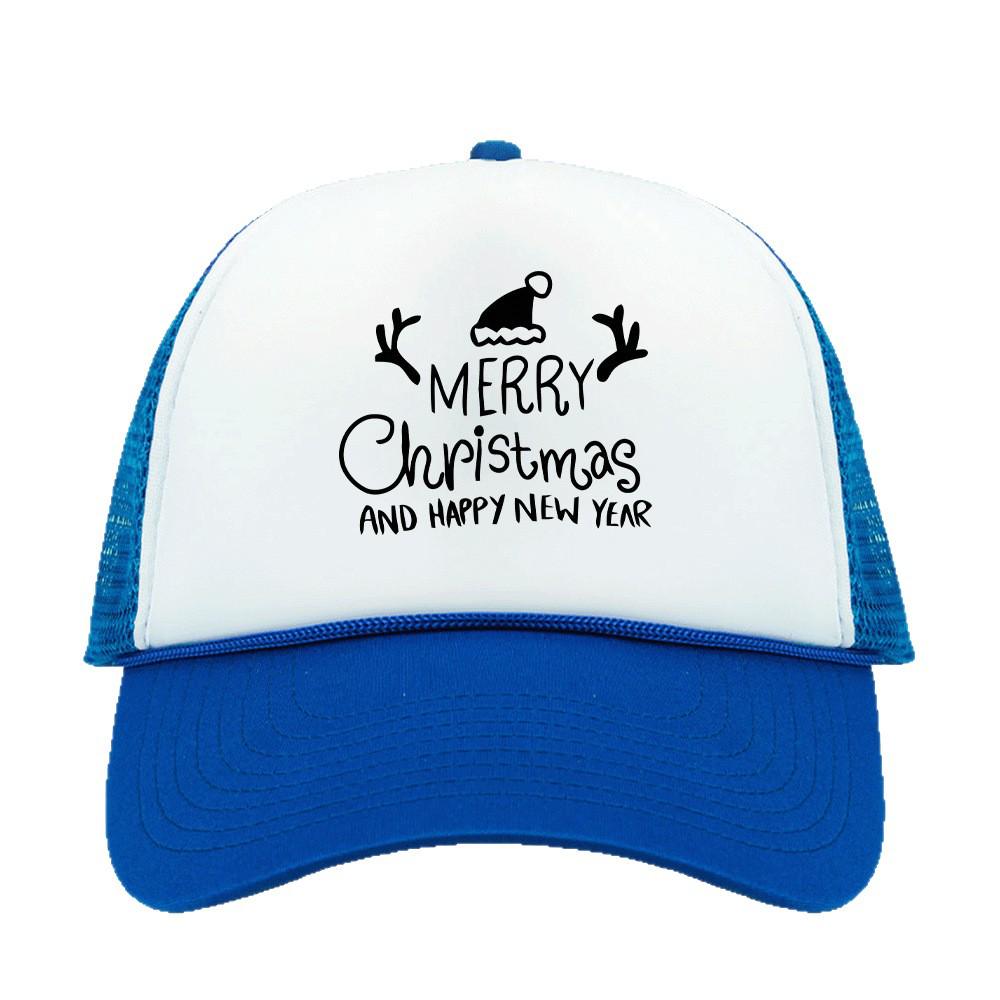 Christmas Pattern Trucker Cap with Rope and Heat-Pressed Logo