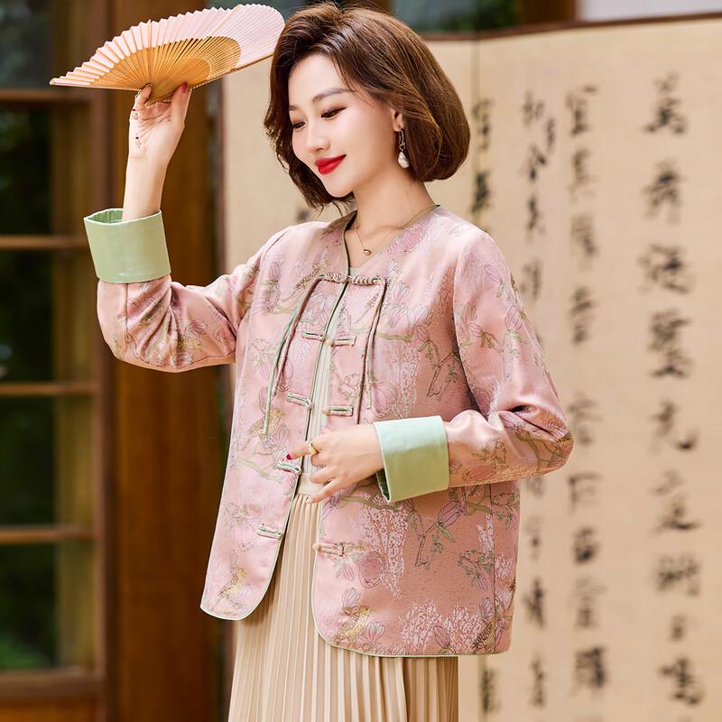 QianLian Mid-Aged Women's Chinese Style Floral Cardigan