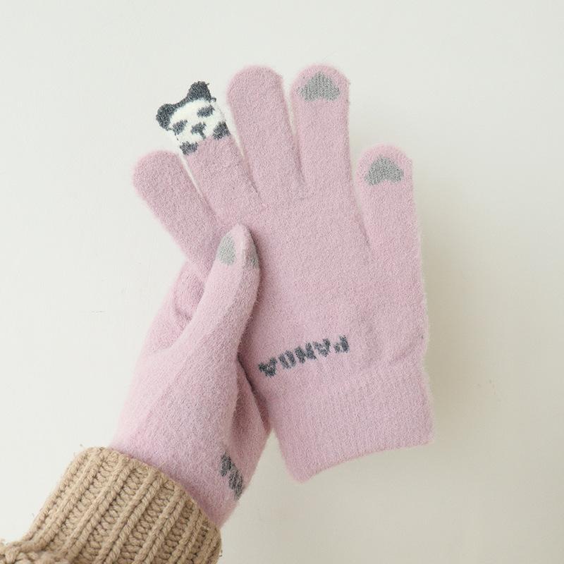 Panda Finger Warm Touch Screen Gloves Five Fingers Cartoon Cute Student Couple Riding Girl Autumn and Winter Cold Protection