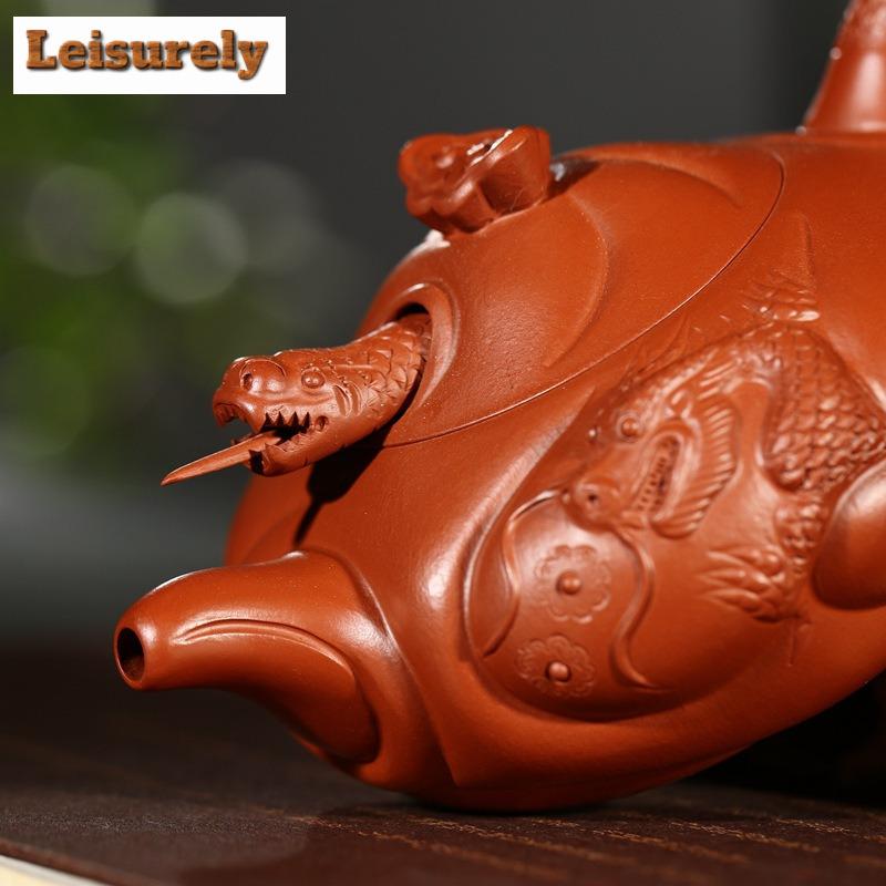 200ml Creative Yixing Purple Clay Teapot Handmade Ichthyosaurus Pot Raw Ore Zhu Mud Kettle Zisha Teaset Cha Ornaments Collection