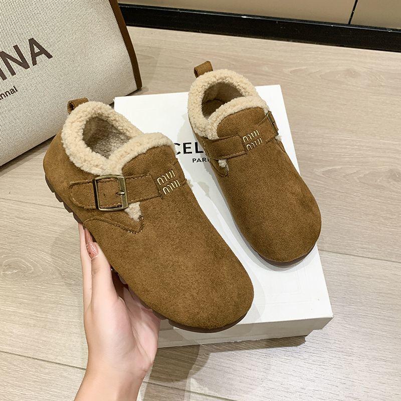 

Women s Fleece-Lined Birkenstock Moccasin Loafers - Thick-Soled, Warm, Furry Cotton Shoes for Autumn & Winter, Brown/Black 35 коричневый