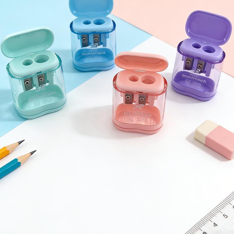 1pc Candy Color Minimalist Double Hole Pencil Cutter, Small and Portable, Easy to Use, Durable, Sharp, Suitable for School and Office