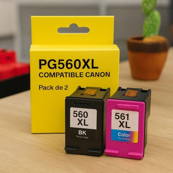 2 Cartouches Compatibles CANON PG-560XL CL-561XL Pixma TS 5300 à TS 7451 &amp; Pixma TS 5350a à TS 7451a &amp; Pixma TS 5350i à TS 7451i