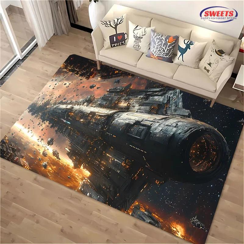 Military Battleship Theme Carpet, Battleship Spaceship Print Living Room Bedroom Mat,Modern Style Rug Battleship Lovers Gift Mat
