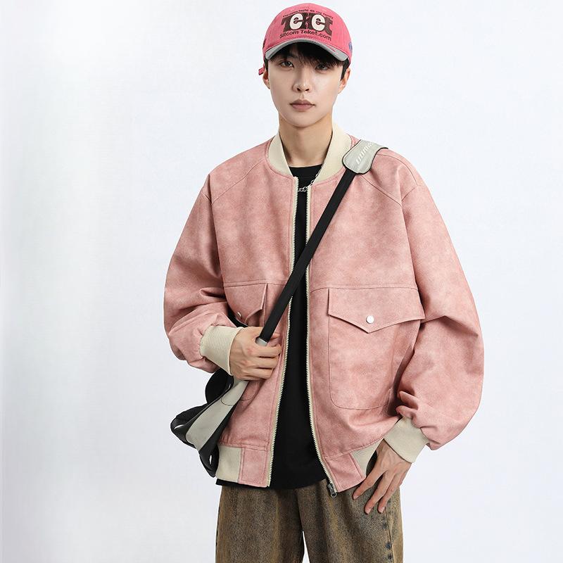 

Куртка из искусственной кожи Мужская куртка из упитанной кожи Мужской бейсбольный костюм Костюм для толстяка American Street 8XL розовый