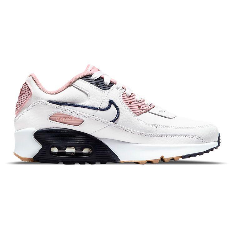 Nike Air Max 90 Leather SE GS Women's Lifestyle Sneakers White Pink Glaze Chile Red DB0472-100