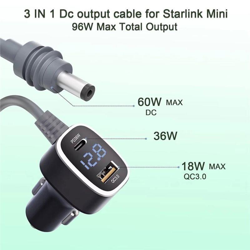 Socket For Starlink Mini Car Power Adapter 12V-24V Fast Charging Digital Display Car
