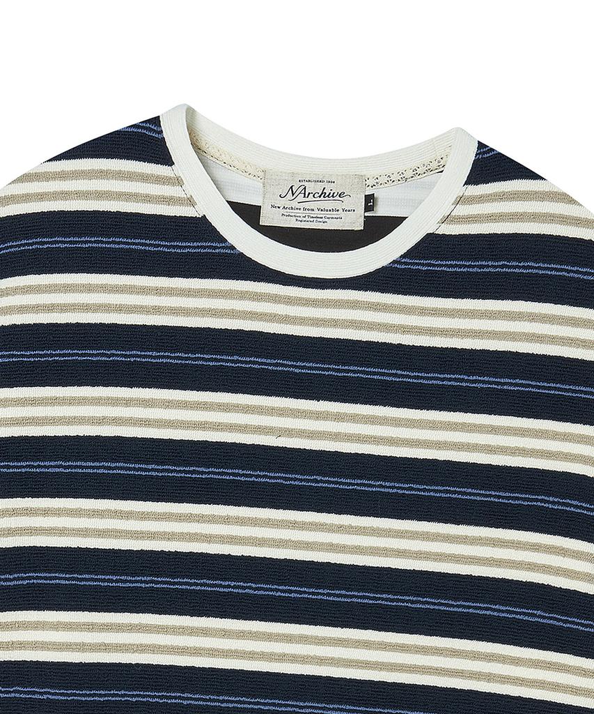 BEYOND CLOSET [Collection Line] Airy Stripe Short Sleeve Knit Navy