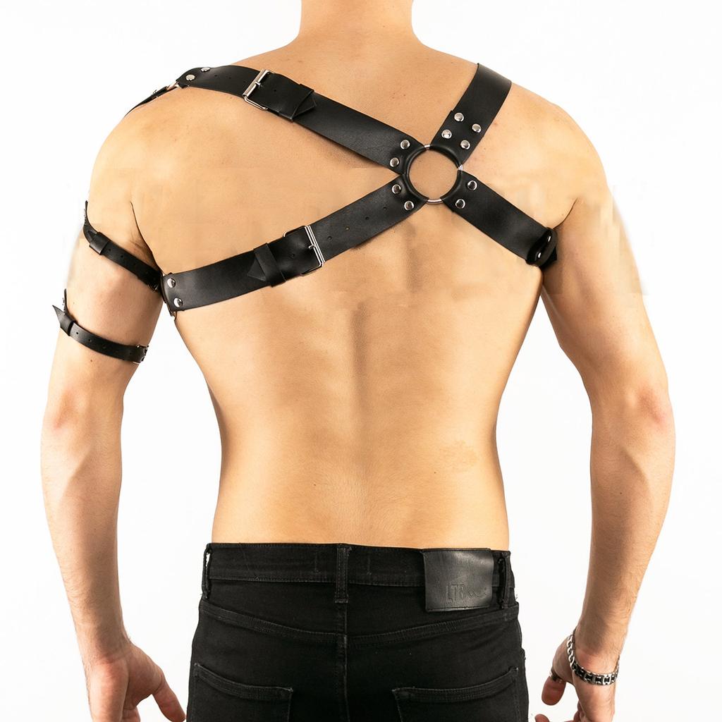 Edgy Men's Leather Harness - Silver Accents, Adjustable Fit, Great for Cosplay and Nightlife, Unleash Your Inner Rebel