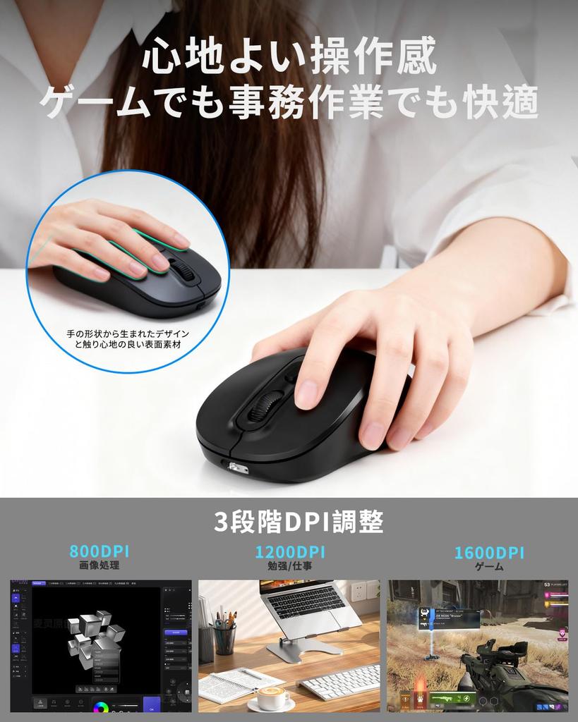 Wireless Mouse, Bluetooth 2.4GHz, Quiet, Compact, Instant Connection, Type-C Rechargeable, Energy-Saving, Optical, High Precision, High Sensitivity,