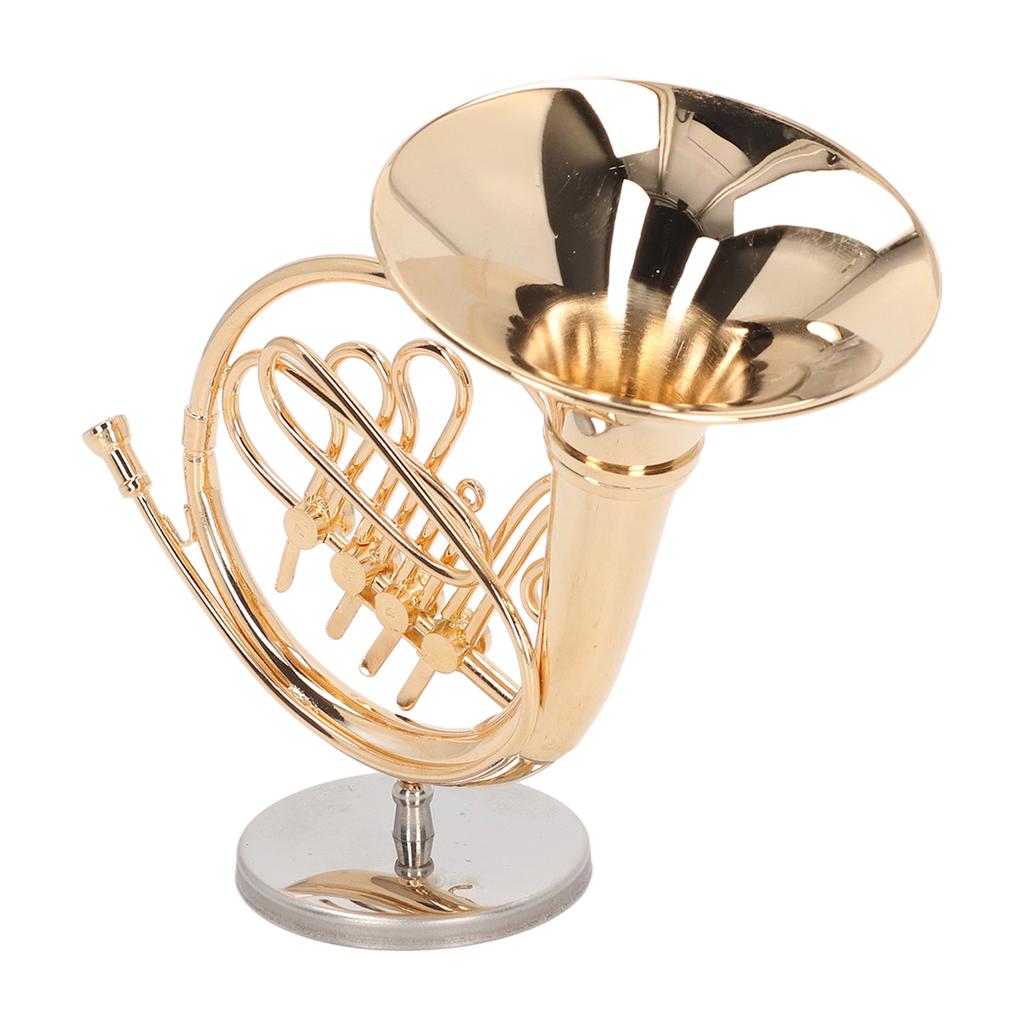 Brass Miniature French Horn Mini French Horn Model Musical Instrument Replica Dollhouse Home