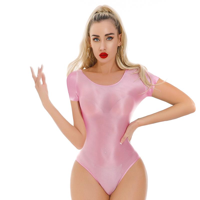 1 Stück Nylon High Cut Bodysuit Bikini Damen Einteiler Tanga Glänzender Badeanzug Leotard