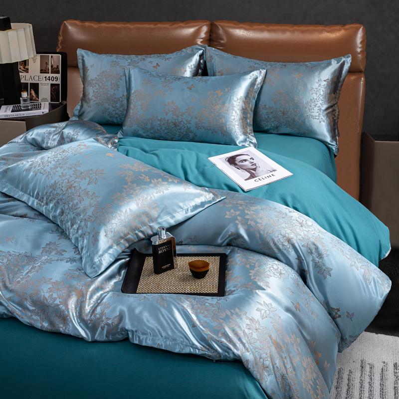 2025 New European Light Luxury Jacquard Four-piece Set, Satin Silk Quilt Cover, Bed Sheet Single Double Four-piece Set