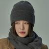 Womens Winter Knit Beanie Scarf Set Warm Windproof Solid Color Ear Protection Hat
