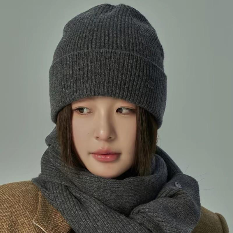 Womens Winter Knit Beanie Scarf Set Warm Windproof Solid Color Ear Protection Hat
