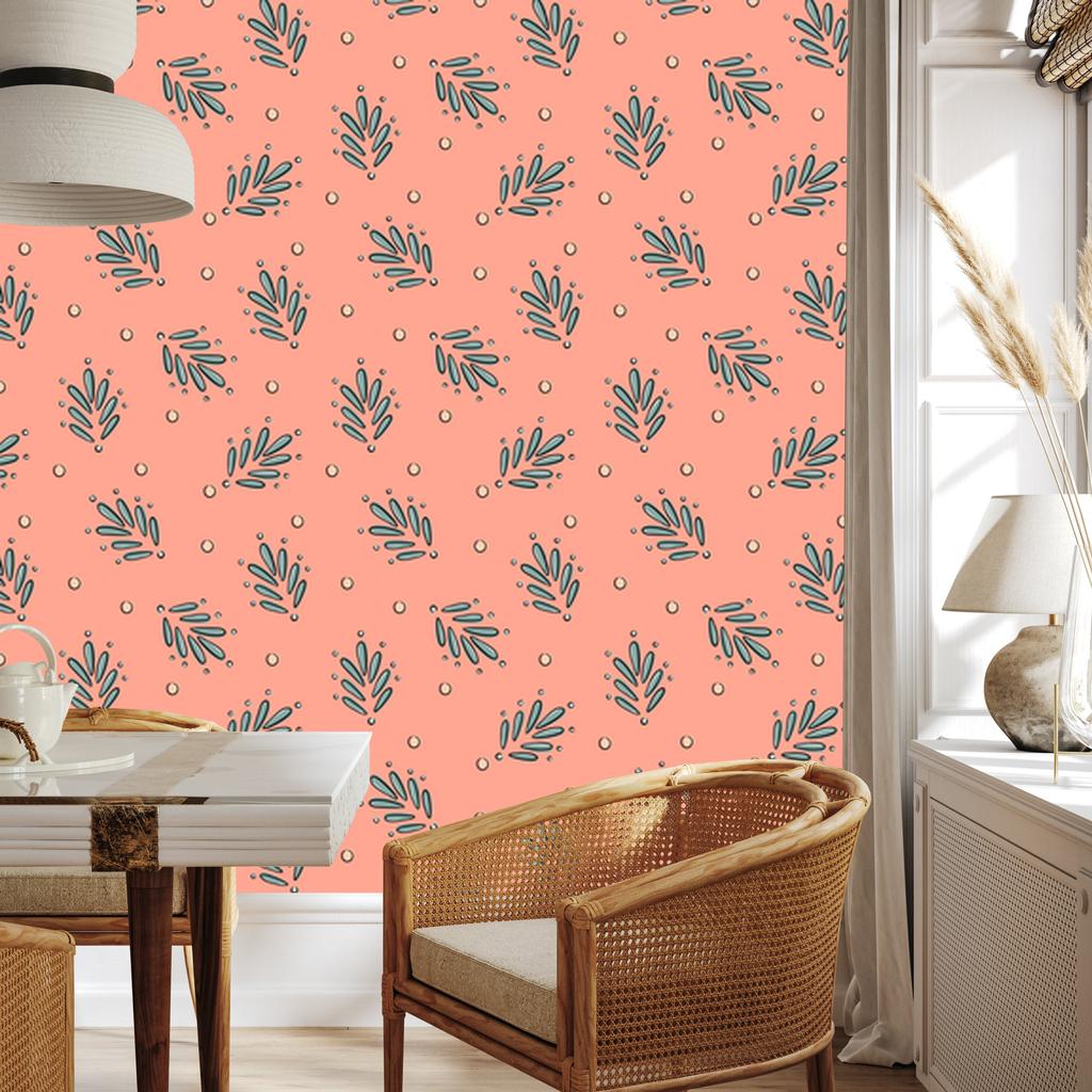 Wallpaper Small Flowers Coral, Peach and Orange 50x1000
