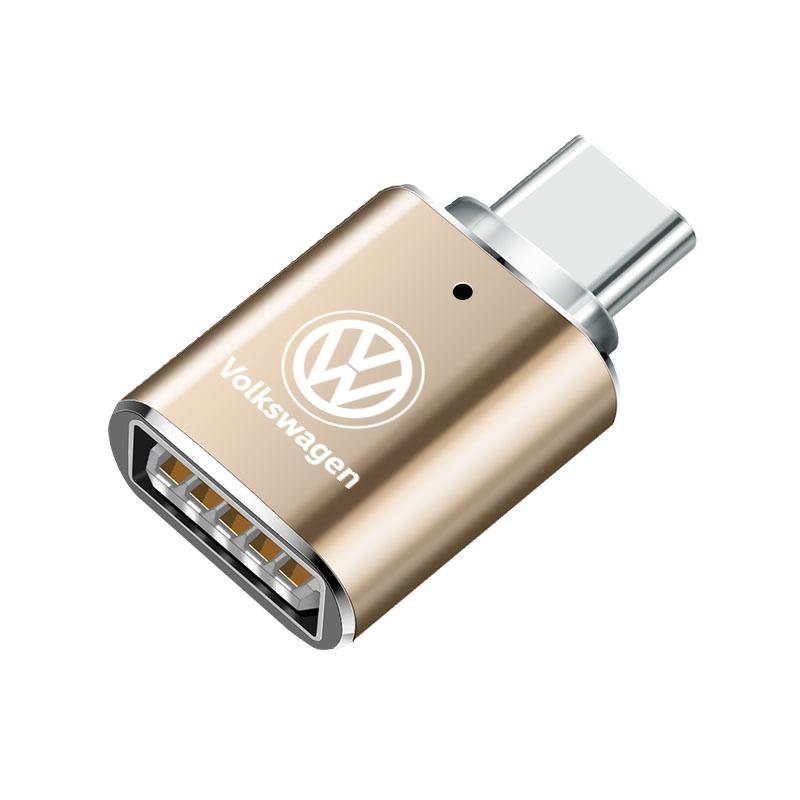 USB To Type-C Adapter LED Light OTG Micro TypeC Female Adapters Connector For Volkswagen VW Golf Amarok T5 Phaeton Teramont ID3