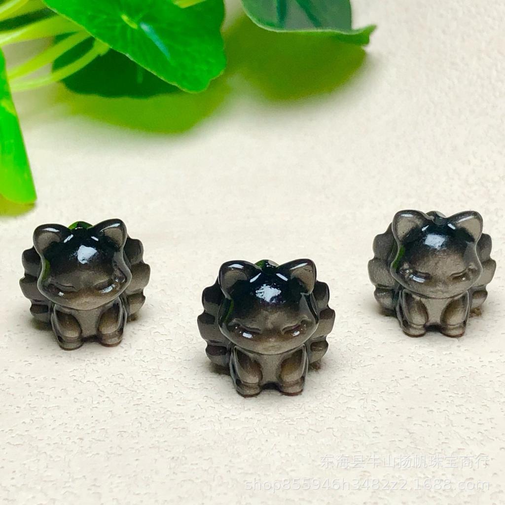 "Silver Obsidian Nine-Tailed Fox Pendant Bracelet Accessory”