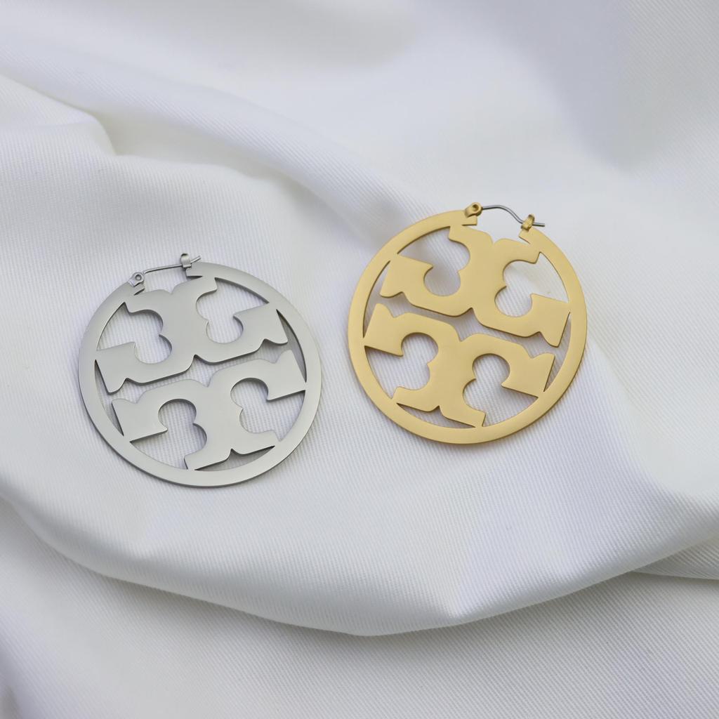 European & American Style Frosted Gold Retro Earrings: Luxurious Round Brass with Logo Design