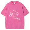 Black Pink Bow Letter Print Ladies Washed T-Shirt Oversized Loose Couple Half Sleeve Sweetheart Girly Top