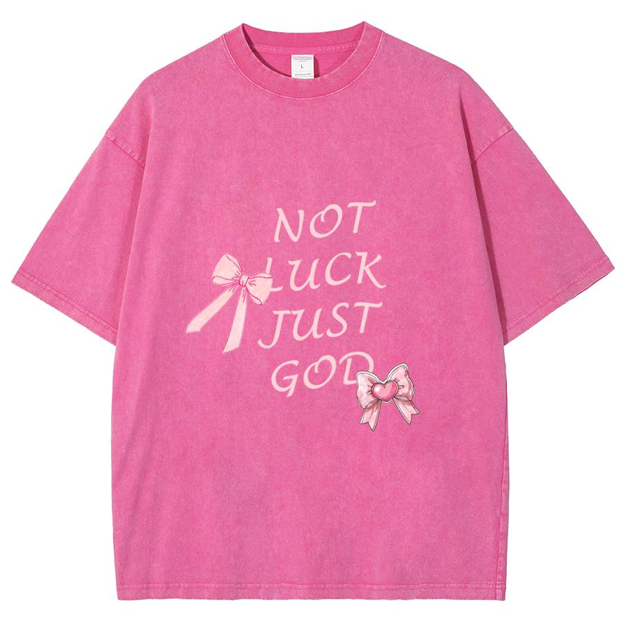 Black Pink Bow Letter Print Ladies Washed T-Shirt Oversized Loose Couple Half Sleeve Sweetheart Girly Top